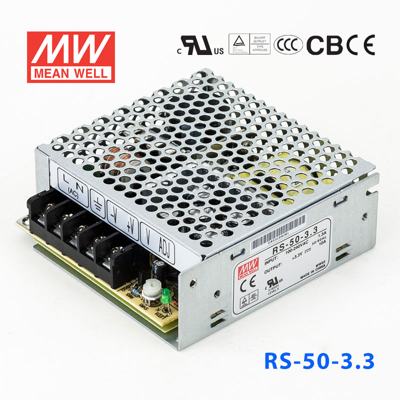RS-50-3.3 RS-50-3.3 50W 3.3V10A 单路输出明纬开关电源(G3系列-高性能内置有外壳)