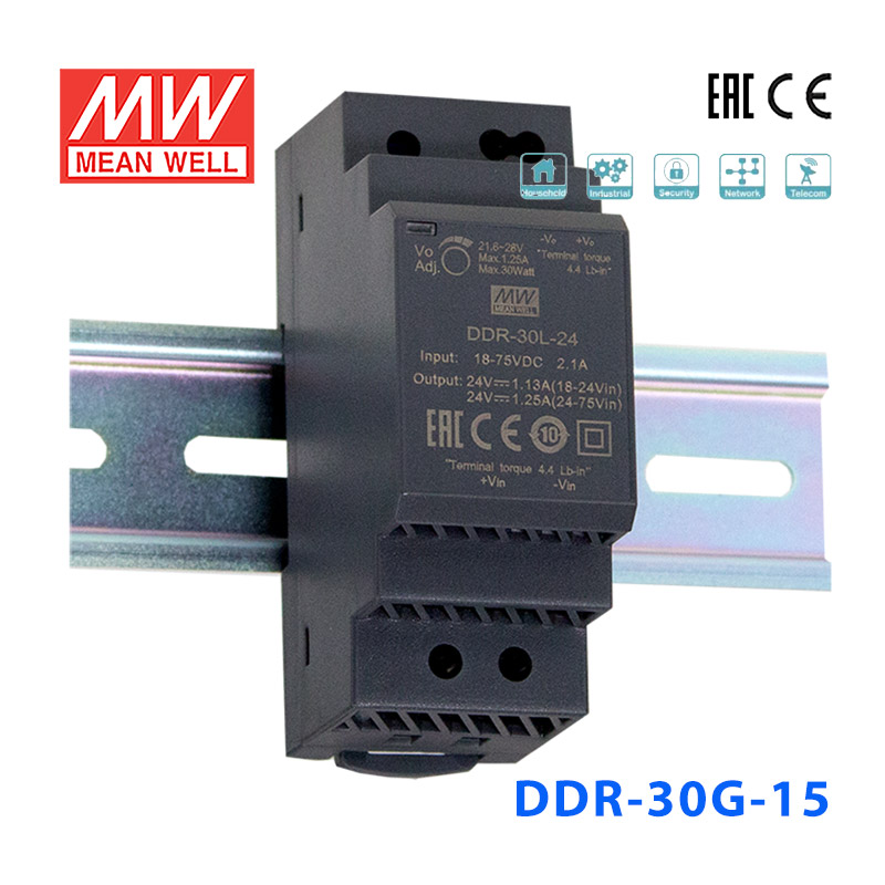 DDR-30G-15 DDR-30G-15台湾明纬30W 9~36V输入 15V2A输出导轨型DC-DC电源