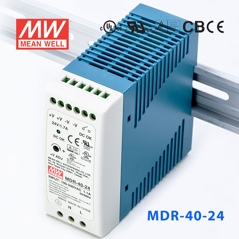 MDR-40-24 MDR-40-24 40W 24V1.7A 单输出低空载损耗DIN导轨型明纬电源