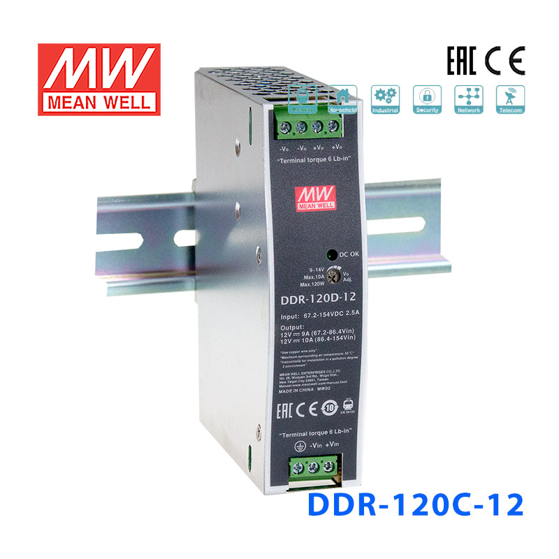 DDR-120C-12 DDR-120C-12明纬120W 33.6~67.2V输入 12V10A输出导轨型DC-DC电源