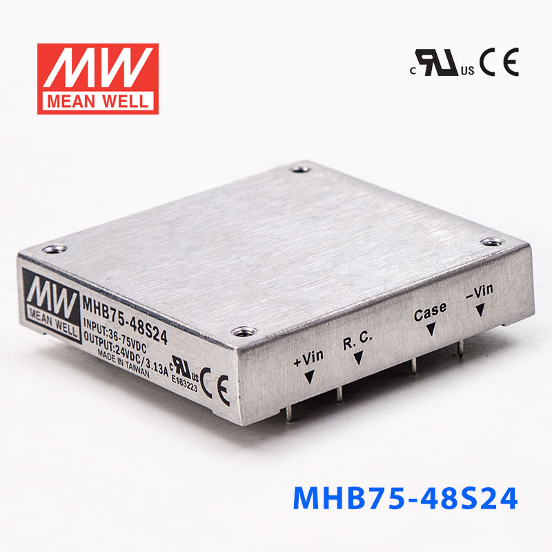 MHB75-48S24 MHB75-48S24 75W 36~75V 输入 24V3.13A稳压单路输出明纬DC-DC转换模块电源