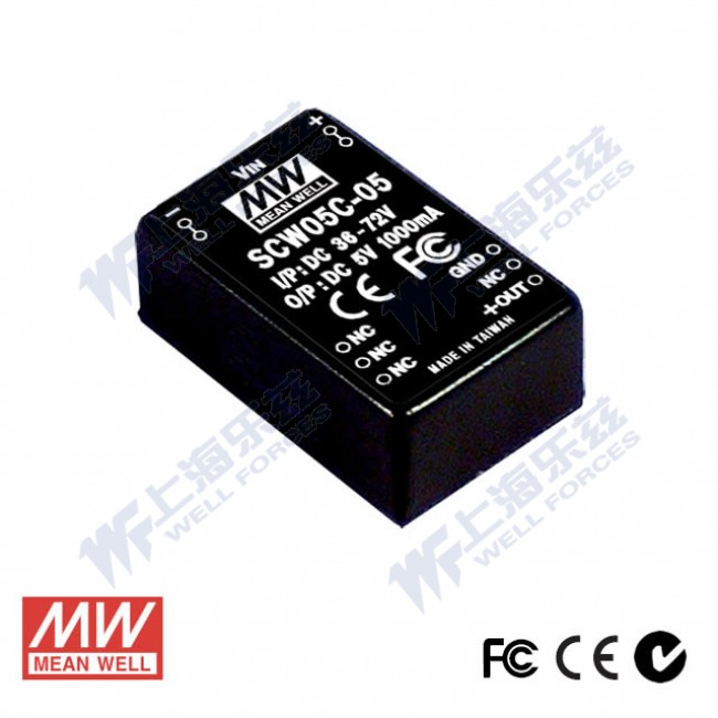 SCW05B-05 SCW05B-05 5W 18~36V 输入 5V 稳压单路输出明纬DC-DC转换模块电源