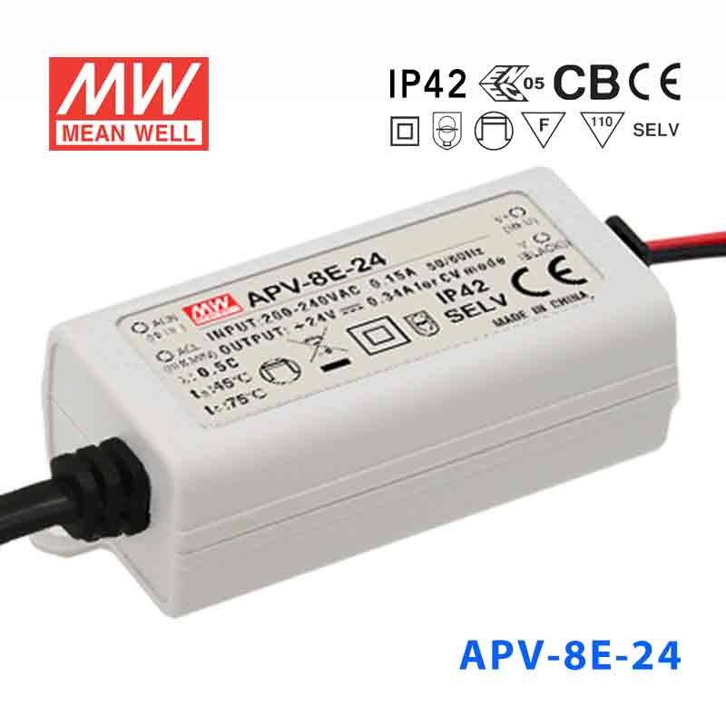 APV-8E-24 APV-8E-24 8W 24V 0.34A 明纬牌恒压输出防水塑壳LED照明电源