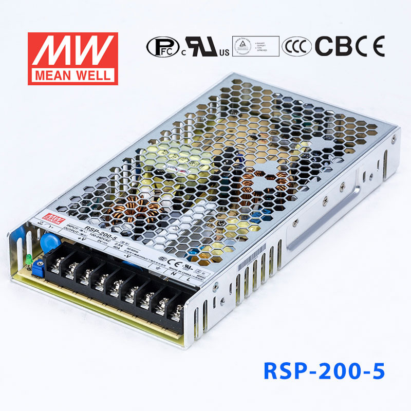 RSP-200-5 RSP-200-5 200W 5V40A 单路输出带功率因素校正超薄型明纬开关电源