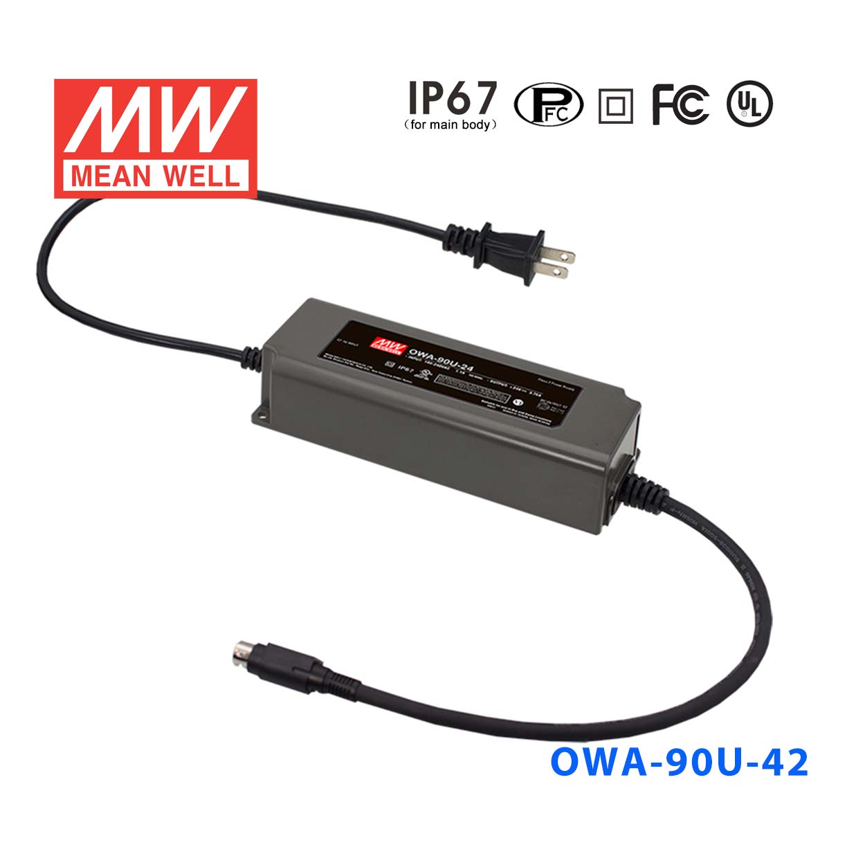 OWA-90U-42 OWA-90U-42 90W 42V 2.15A 明纬塑壳防潮外置型LED电源适配器(美规插头)