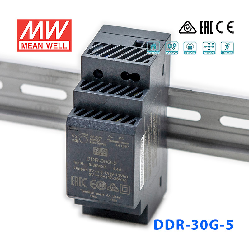 DDR-30G-5 DDR-30G-5台湾明纬30W 9~36V输入 5V6A输出导轨型DC-DC电源