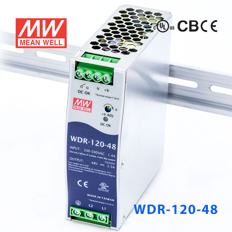 WDR-120-48 WDR-120-48 120W 48V2.5A 输出PFC高效率高输入电压DIN导轨电源