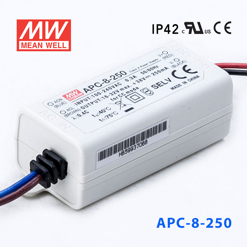 APC-8-250 APC-8-250 8W 16-32V 250mA 明纬牌恒流输出防水塑壳LED照明电源