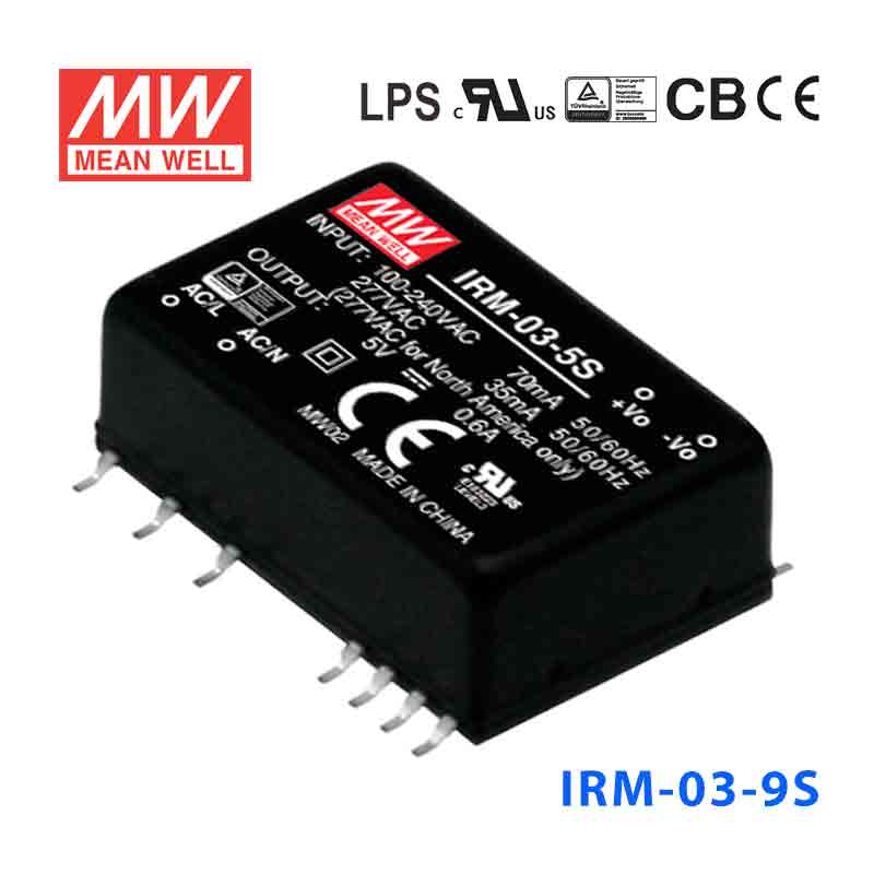 IRM-03-9S IRM-03-9S 3W 9V 333mA 单路输出高能效AC-DC模块型明纬开关电源-SMD贴片型