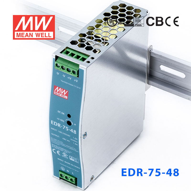 EDR-75-48 EDR-75-48 75W 48V1.6A单路输出明纬超薄型导轨安装电源