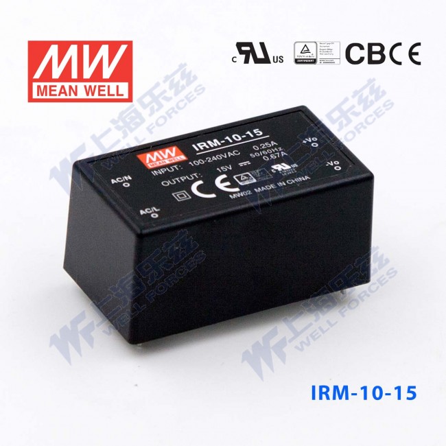 IRM-10-15 IRM-10-15 10W 15V 0.67A 单路输出高能效裸板型明纬开关电源
