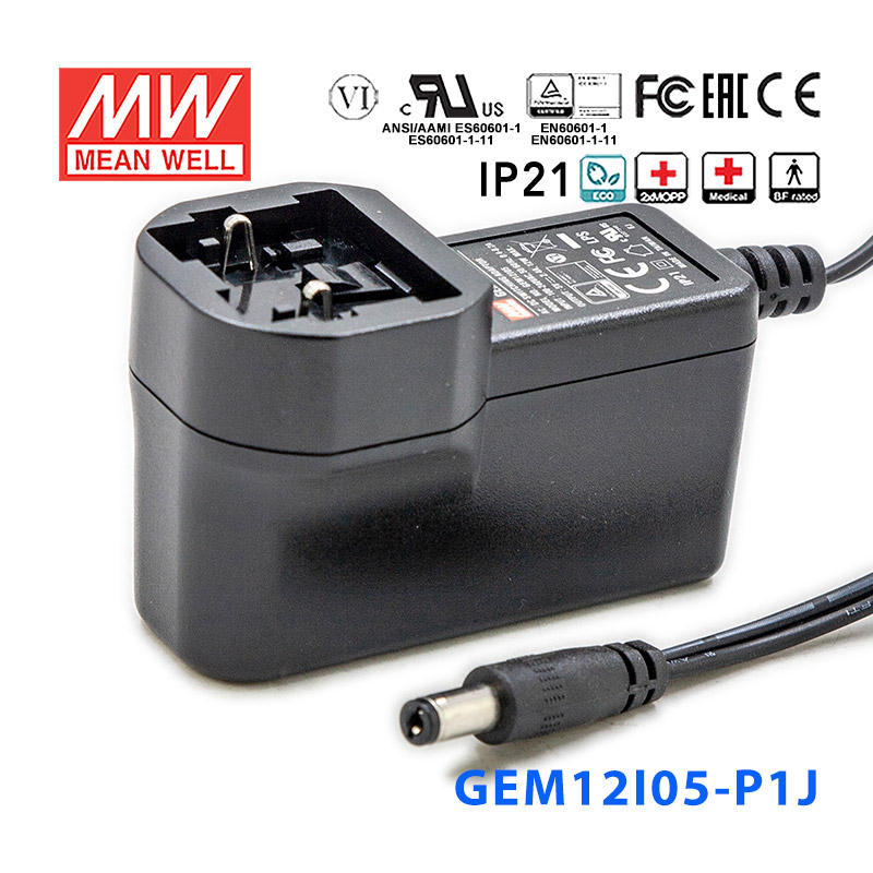 GEM12I05-P1J GEM12I05-P1J 12W 5V 2.4A输出明纬环保可换插头医疗电源适配器