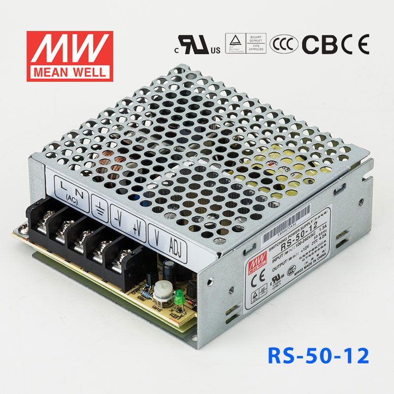RS-50-12 RS-50-12 50W 12V4.2A 单路输出明纬开关电源(G3系列-高性能内置有外壳)