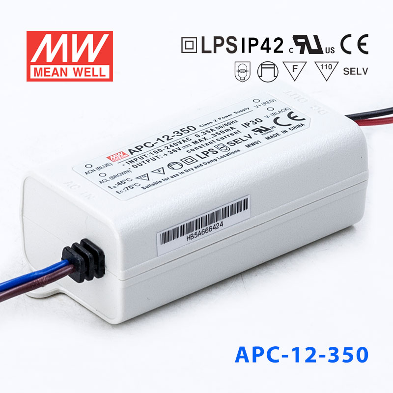 APC-12-350 APC-12-350 12W 9-36V 350mA明纬牌恒流输出防水塑壳LED照明电源
