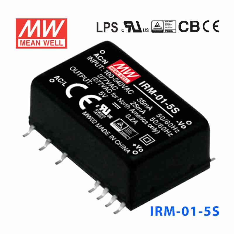 IRM-01-5S IRM-01-5S 1W 5V 200mA 单路输出高能效AC-DC模块型明纬开关电源-SMD贴片型