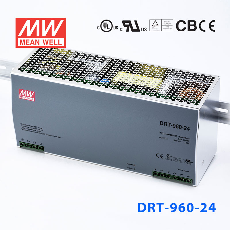 DRT-960-24 DRT-960-24 960W 24V40A 输出带PFC功能三相输入DIN导轨安装明纬电源