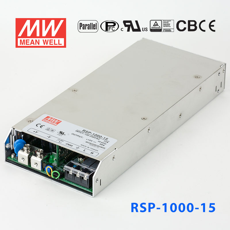 RSP-1000-15 RSP-1000-15 1000W 15V50A 1U 单路输出带功率因素校正可并联明纬开关电源