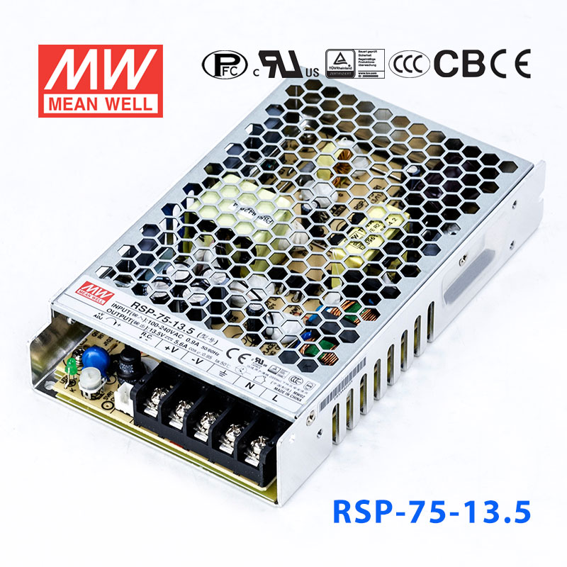 RSP-75-13.5 RSP-75-13.5 75W 13.5V5.6A单路输出低厚度带功率因素校正CCC认证明纬开关电源