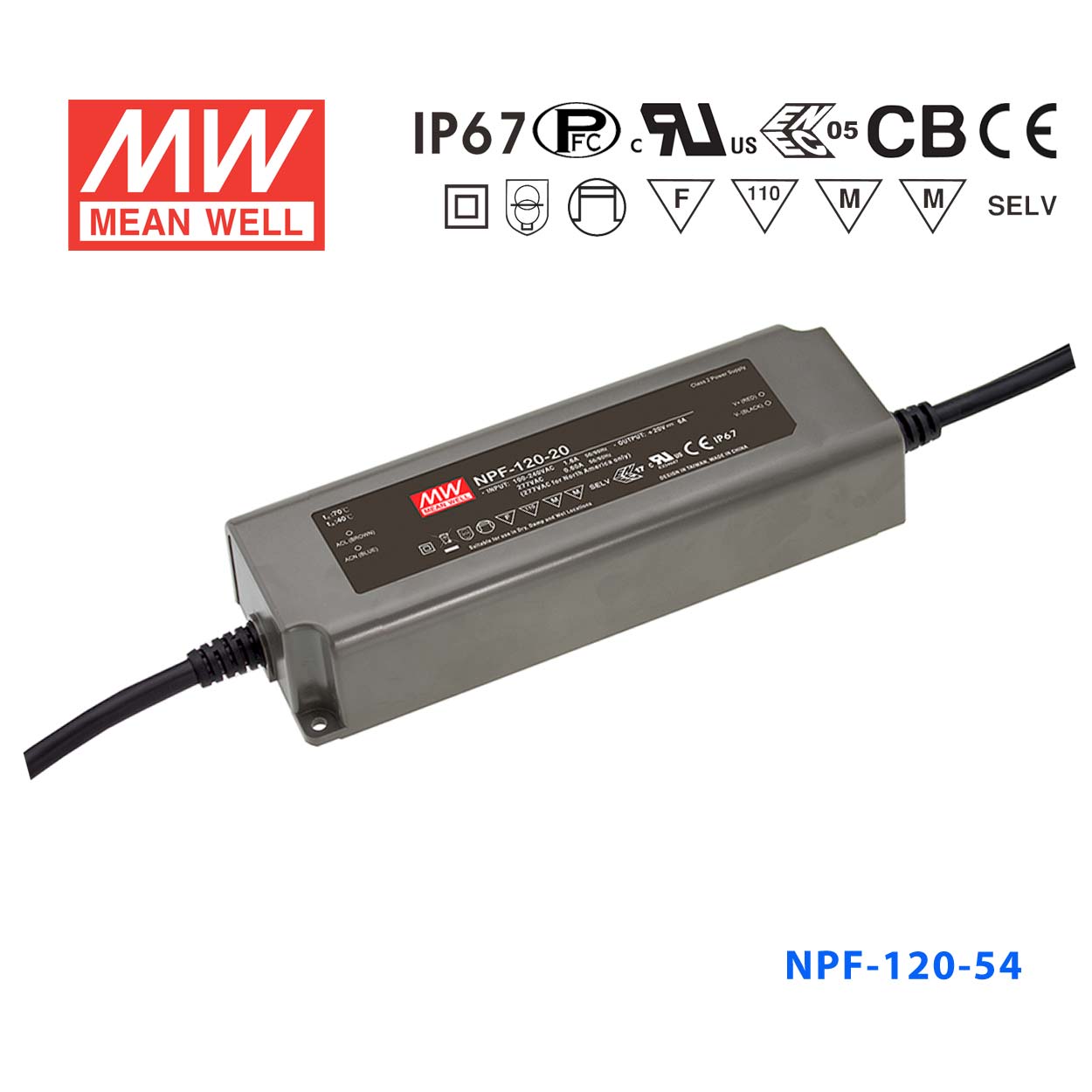 NPF-120-54 NPF-120-54 124W 54V 2.3A 输出IP67防水型带PFC功能明纬电源