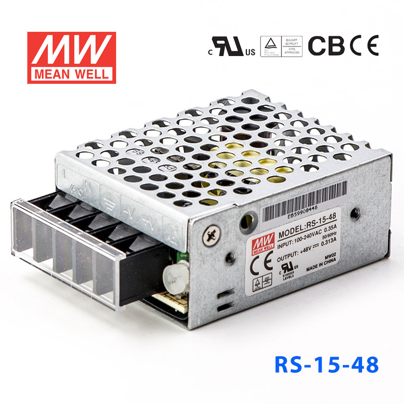 RS-15-48 RS-15-48 15W 48V0.313A 单路输出明纬开关电源(G3系列-高性能内置有外壳)