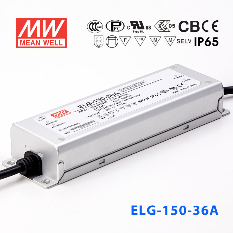 ELG-150-36A ELG-150-36A 150W 36V 4.17A A型(电流可调/铝壳IP65/100~305Vac输入)明纬PFC防水LED电源