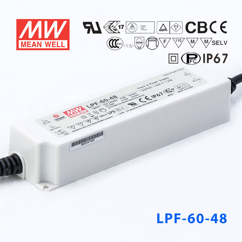 LPF-60-48 LPF-60-48 60W 48V 1.25A 恒压+恒流有PFC高效率塑壳IP67防水LED电源