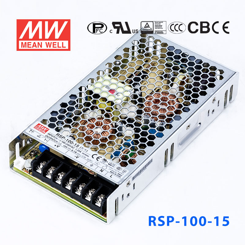 RSP-100-15 RSP-100-15 100W 15V6.7A单路输出低厚度带功率因素校正CCC认证明纬开关电源